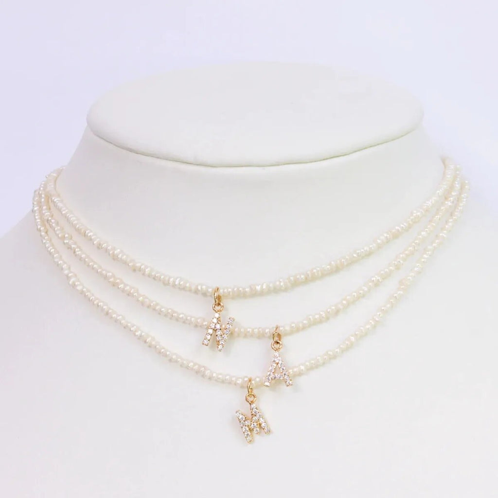 Shelly Crystal Pearl Initial Choker