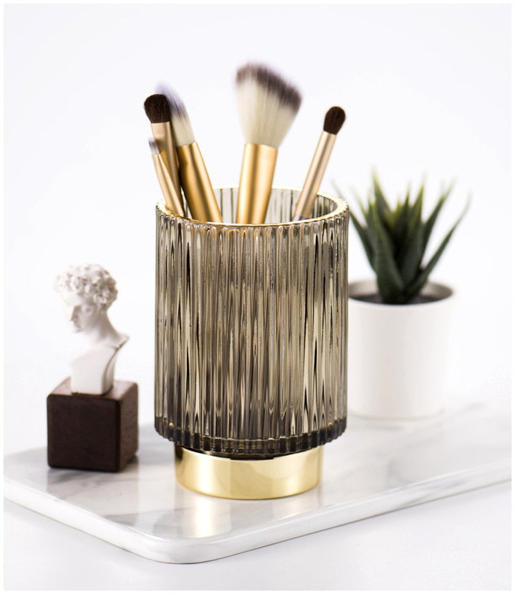 Siopsrl| Elise Gold Foil Glass Makeup Halter & Organizer