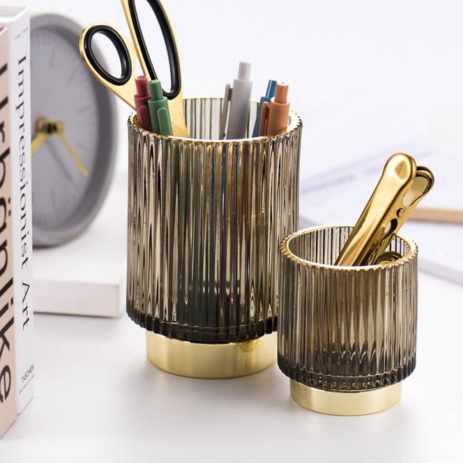 Siopsrl| Elise Gold Foil Glass Makeup Halter & Organizer
