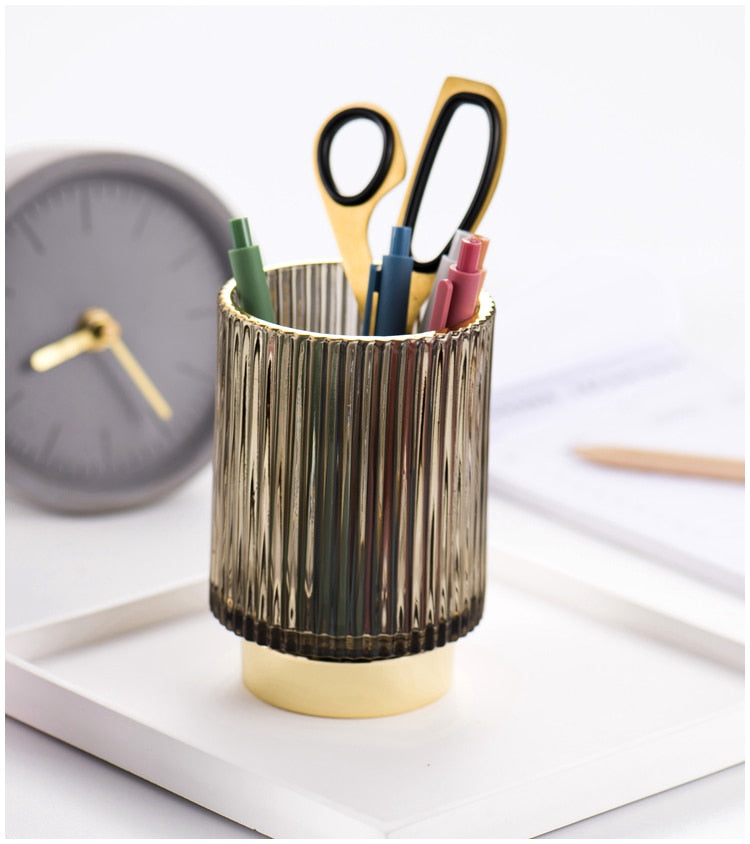 Siopsrl| Elise Gold Foil Glass Makeup Halter & Organizer