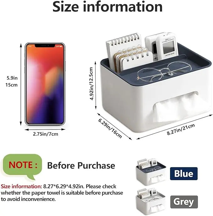 Siopsrl| Multifunctional Tissue Box with Organizer – For Bathroom, Office & Living Room