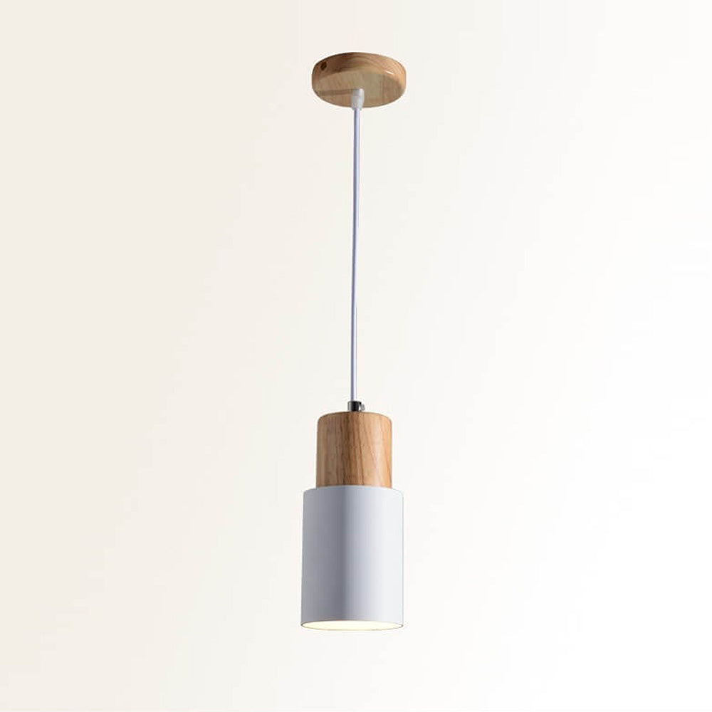 Siopsrl| Pendant Light Modern Wood Black Cylinder Fixture