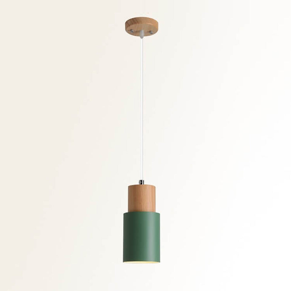 Siopsrl| Pendant Light Modern Wood Black Cylinder Fixture