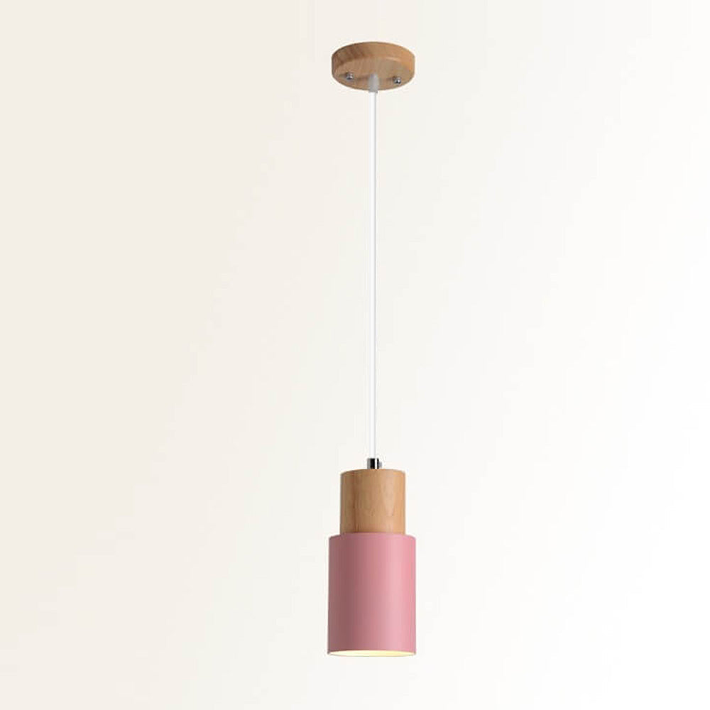 Siopsrl| Pendant Light Modern Wood Black Cylinder Fixture