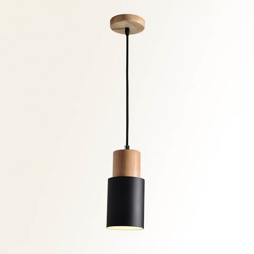Siopsrl| Pendant Light Modern Wood Black Cylinder Fixture