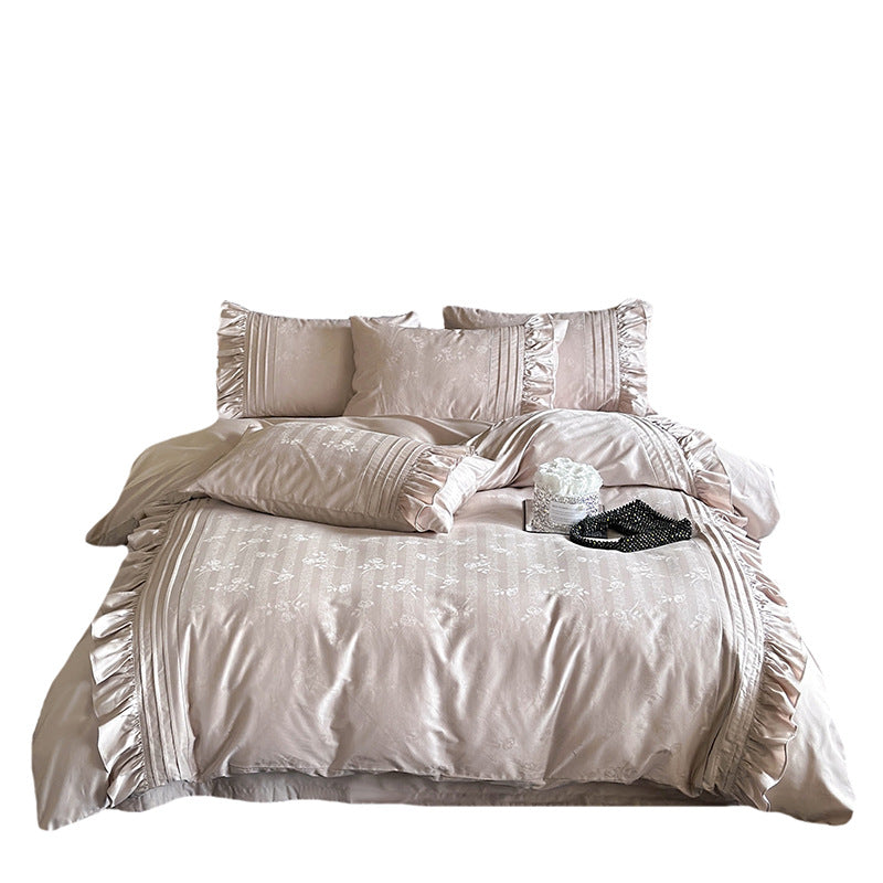 Bedding set with frill and fine jacquard texture