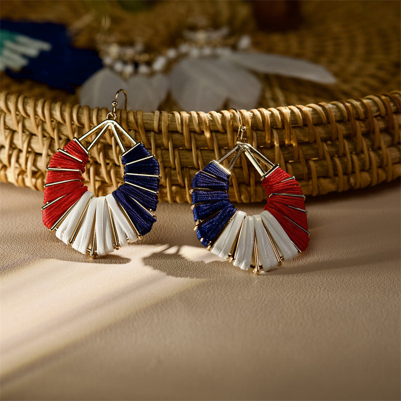 Ladies handmade Boho hoop earrings with textile wrap and bead application Siopsrl
