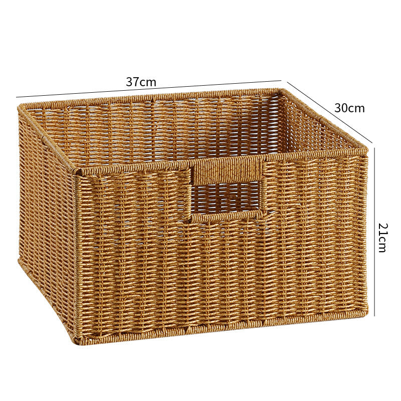 Handwoven Rectangular Storage Basket with Cut-Out Handles Siopsrl