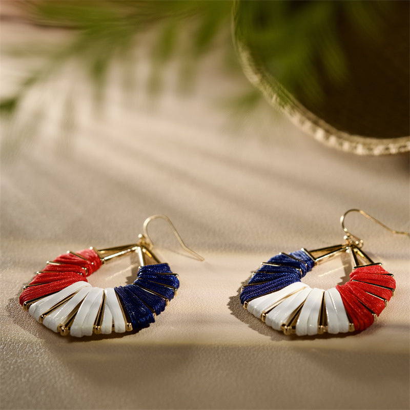 Ladies handmade Boho hoop earrings with textile wrap and bead application Siopsrl