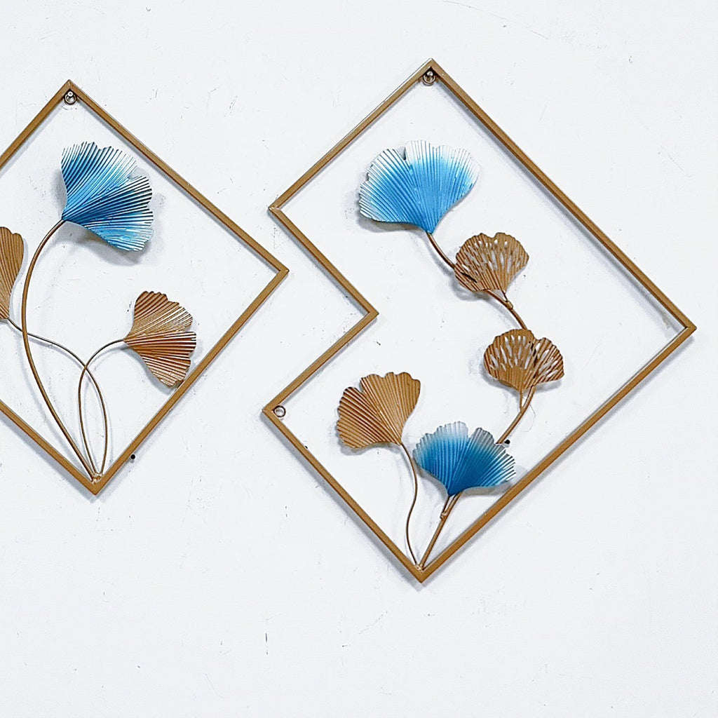Decorative Metal Wall Art Set with Ginkgo Leaf and Floral Design Siopsrl