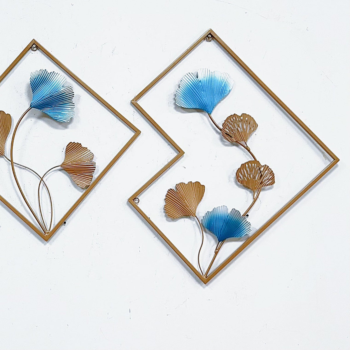 Decorative Metal Wall Art Set with Ginkgo Leaf and Floral Design Siopsrl