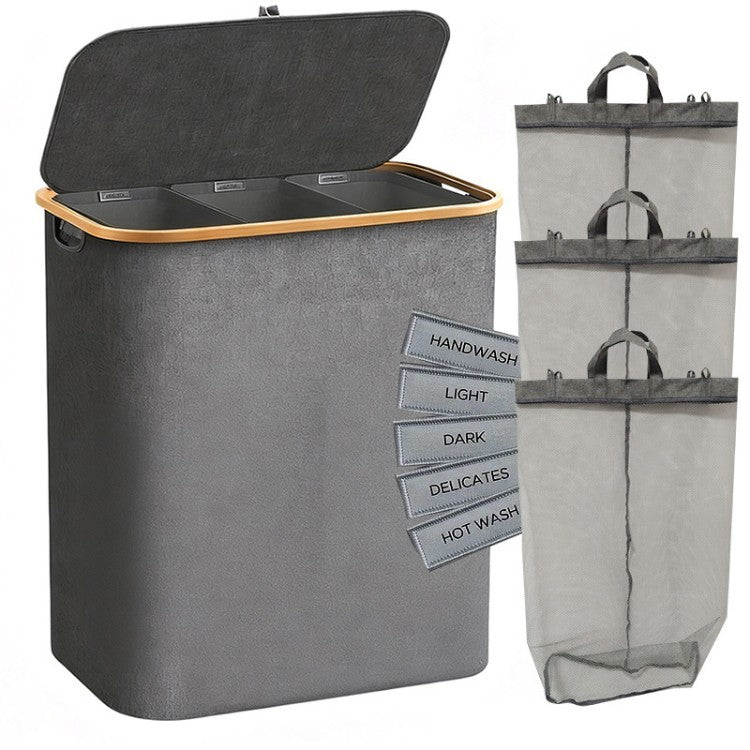 Laundry separation system with bamboo lid and multiple compartments Siopsrl