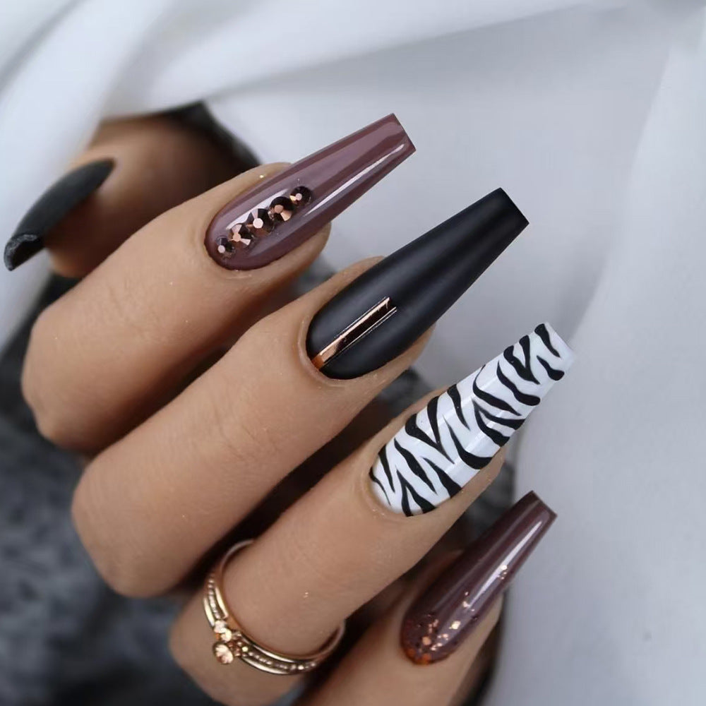 Siopsrl | Artistic Stiletto Press-On Nail Art with Zebra Print Siopsrl