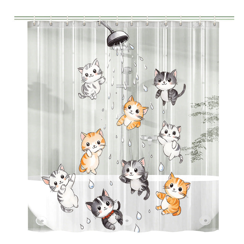 Siopsrl | Cute Cartoon Cat-Themed Shower Curtain Siopsrl