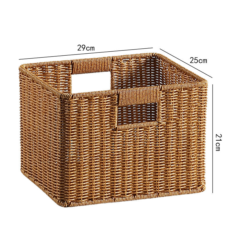 Handwoven Rectangular Storage Basket with Cutout Handles Rectangular Woven Design