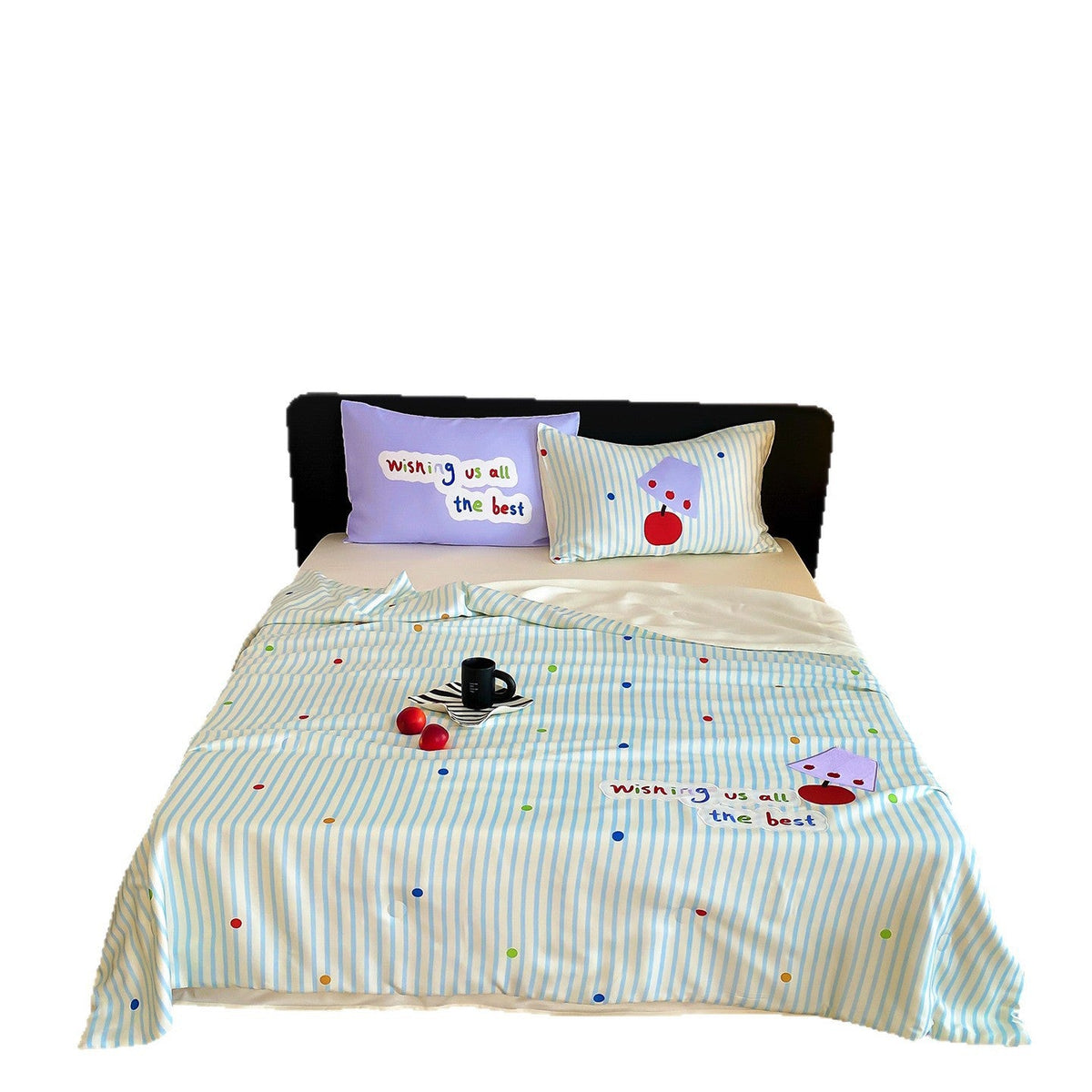 Bedding set with striped cotton satin and cherry print Bowlift