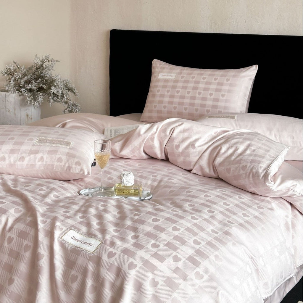 Luxurious cotton satin bed linen set with subtle check pattern and silk matte finish Bowlift