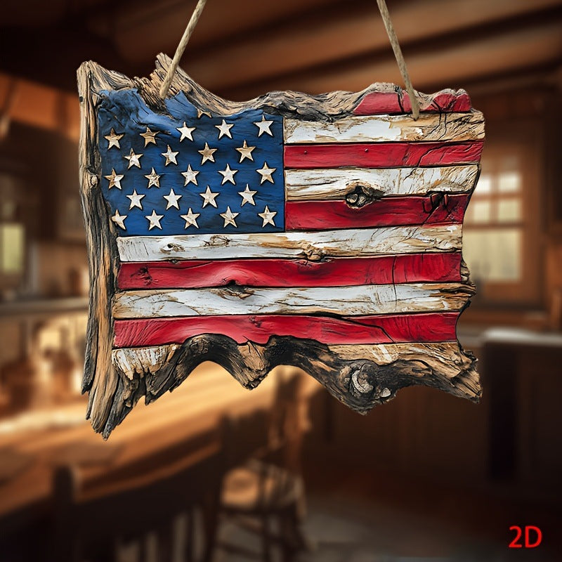 Siopsrl | Unisex nan hand-carved rustic wood wall relief USA flag shape with 3D stars Siopsrl