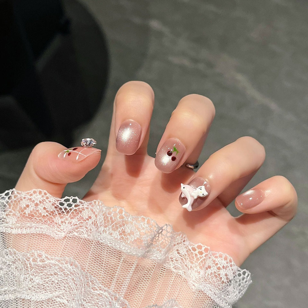 Siopsrl | Decorative Press-On Nails with Gem Accents Siopsrl