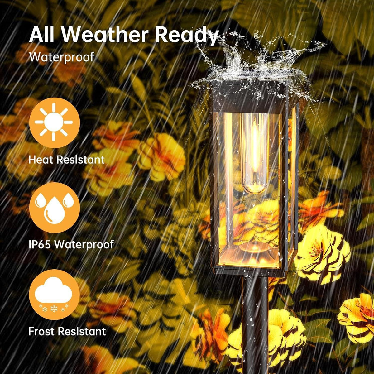 Weatherproof Garden Post Lantern With Vintage Filament-Style Bulb And Tempered Glass Panels Siopsrl