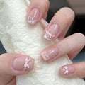 Siopsrl | Elegant French Tip Press-On Nail Art with Bow Accents Siopsrl