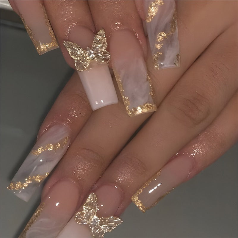 Siopsrl | Artistic Marble Effect Press-On Nail Extensions Siopsrl