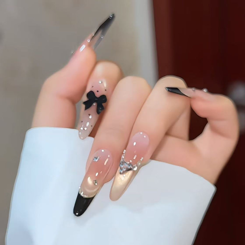 Siopsrl | Decorative Press-On Nails with Gem Accents Siopsrl