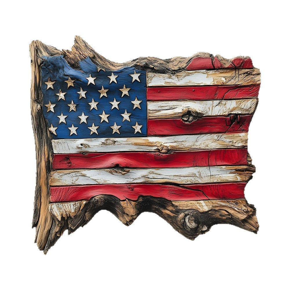 Siopsrl | Unisex nan hand-carved rustic wood wall relief USA flag shape with 3D stars Siopsrl