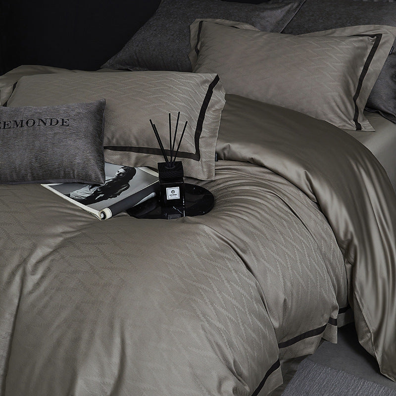 Luxurious satin cotton bedding set with fine piping