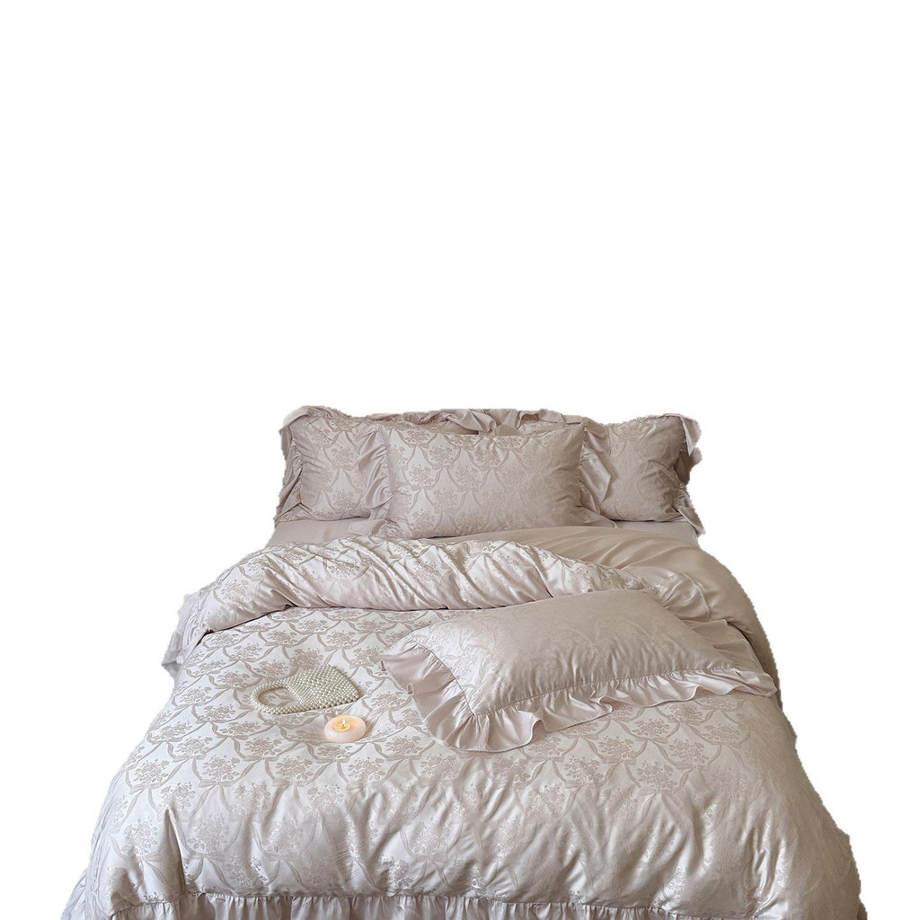 Bed linen set in baroque jacquard with ruffle cushion Bowlift