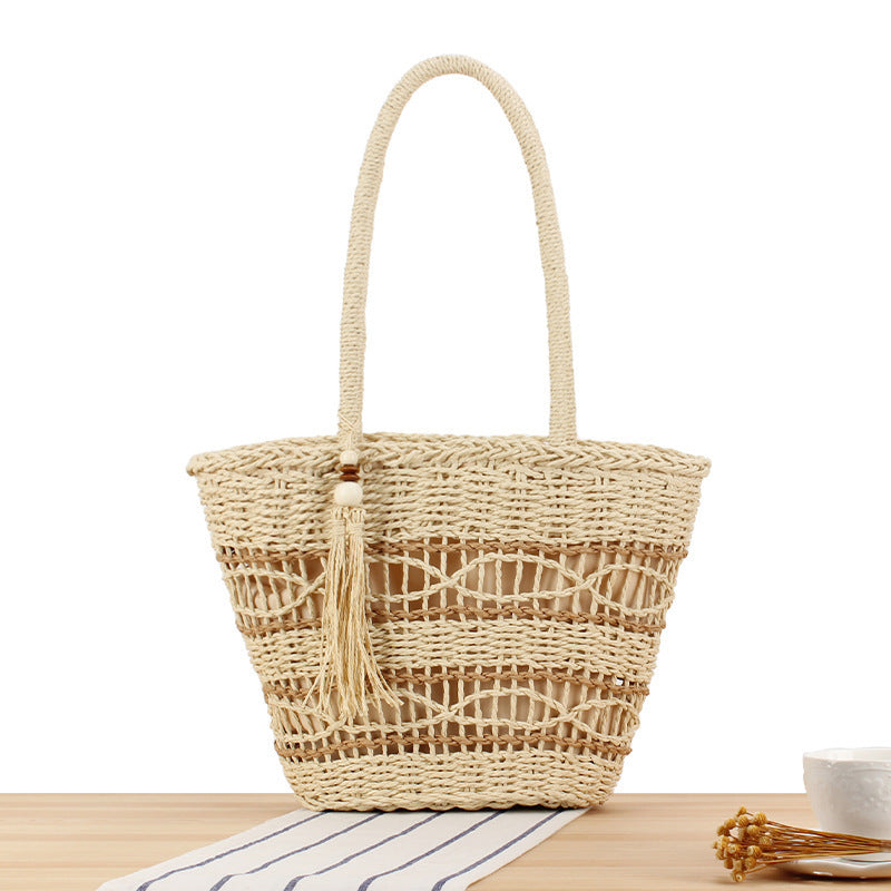 Siopsrl | Hand-knotted shopping bag made of natural weave with elegant tassel decoration Siopsrl