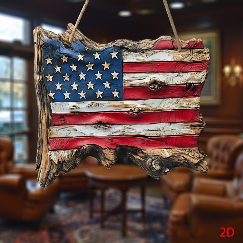Siopsrl | Unisex nan hand-carved rustic wood wall relief USA flag shape with 3D stars Siopsrl