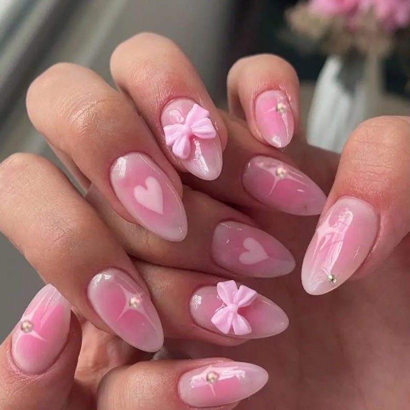 Siopsrl | Artistic Heart and Bow Detail Press-On Nails Siopsrl