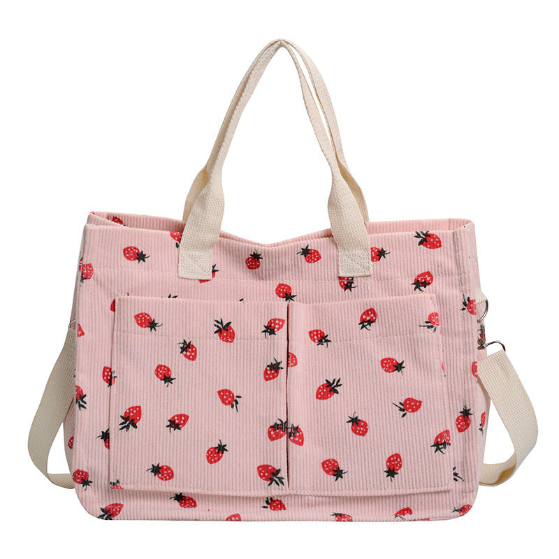 Siopsrl | WoStylish Multi-Pocket Strawberry Print Canvas Tote Bag Siopsrl
