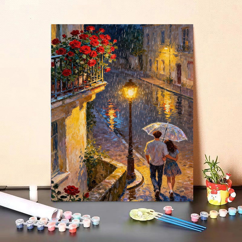 Siopsrl | Romantic Rainy Street Scene Paint by Numbers Kit Siopsrl