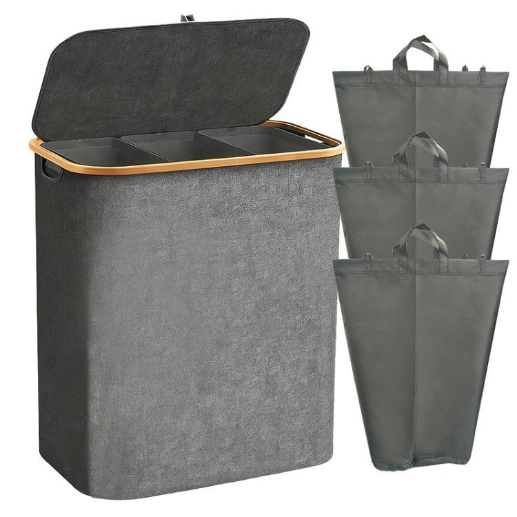 Laundry separation system with bamboo lid and multiple compartments Siopsrl