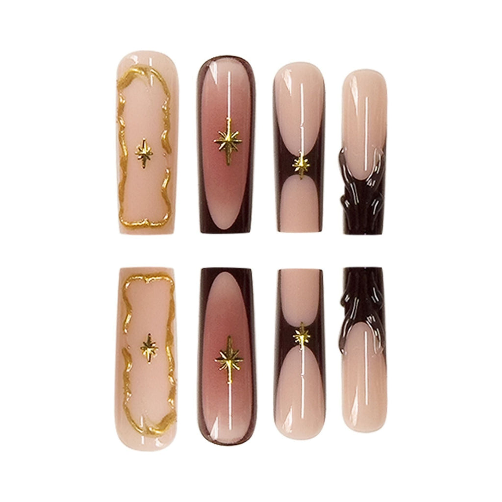 Siopsrl | Artistic Sculpted Press-On Nails with Gold Accents Siopsrl