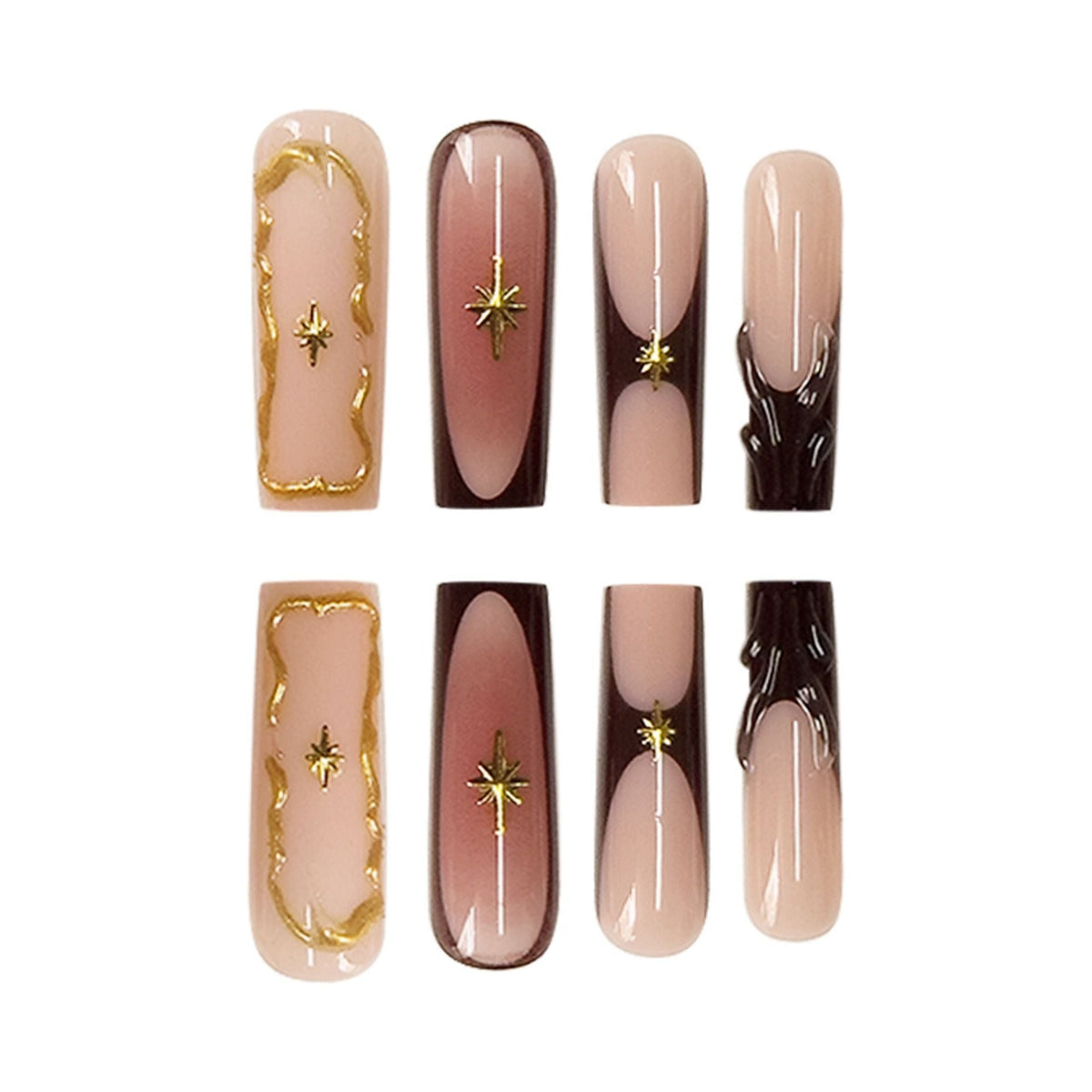 Siopsrl | Artistic Sculpted Press-On Nails with Gold Accents Siopsrl