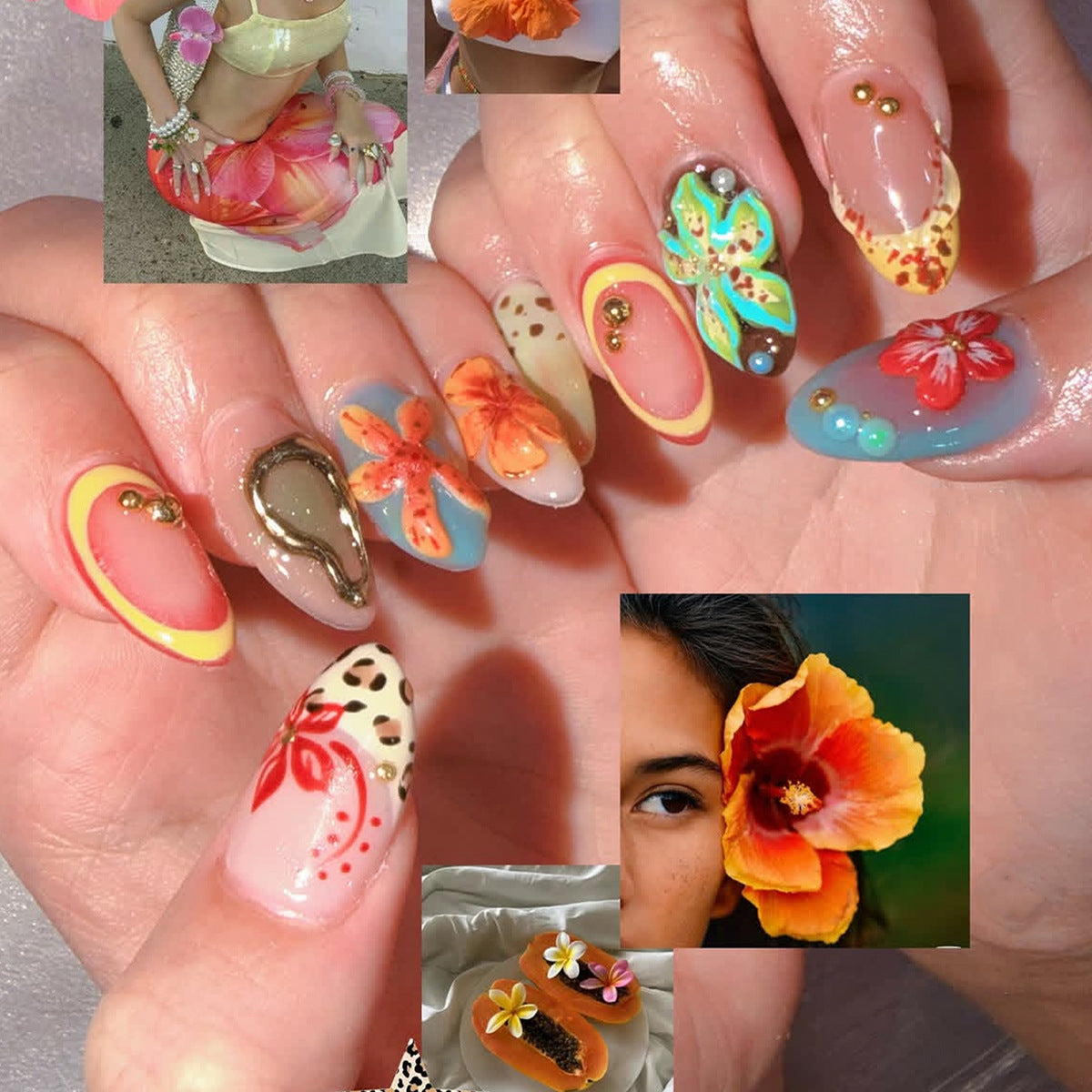 Siopsrl | Artificial Nail Set with Floral Accents Siopsrl