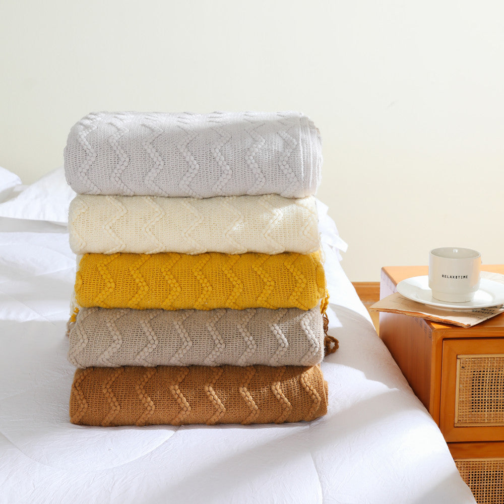 Siopsrl | Textured Woven Throw Blanket with Fringe Siopsrl