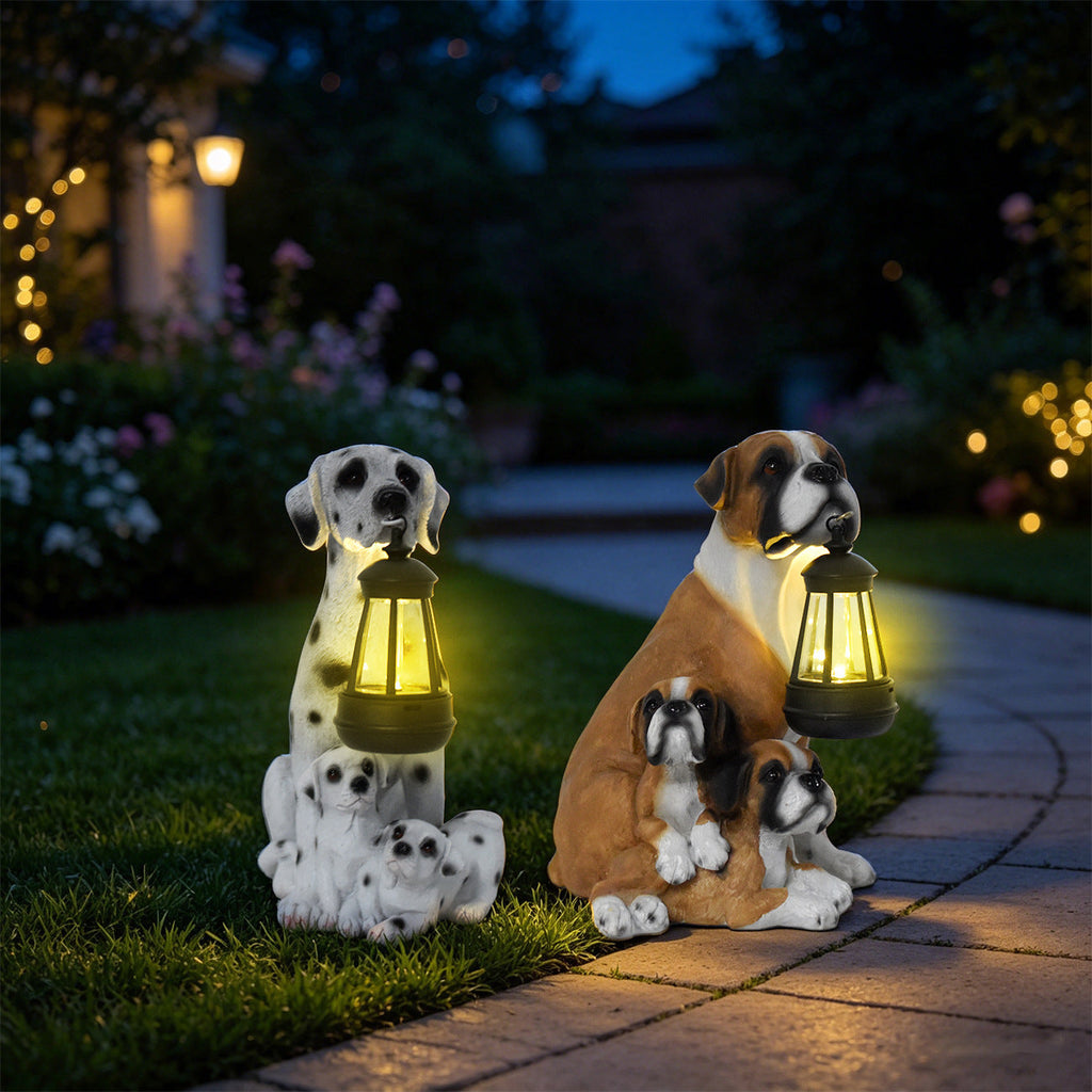 Resin Boxer Dog Solar Lantern Garden Sculpture Siopsrl