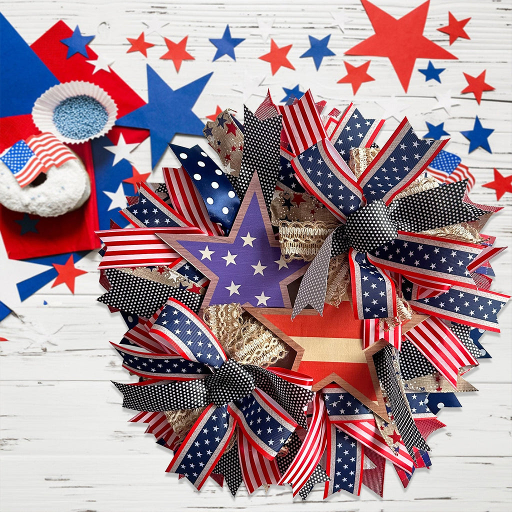 Siopsrl | Unisex nan more patriotic door wreath made of ribbon and wooden stars Siopsrl