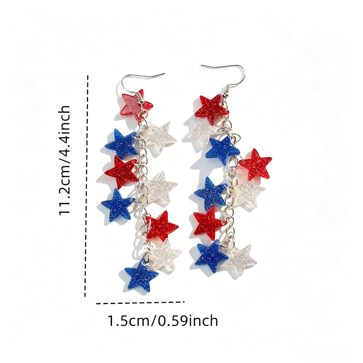 Women's long statement earrings with multi-layered star pendants and fishhook clasp Siopsrl