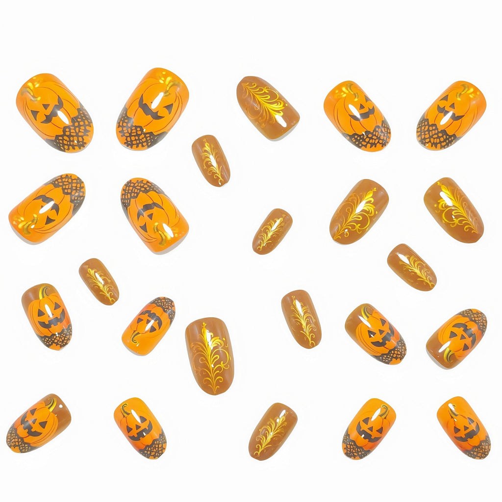 Halloween Artificial Nails with Creepy Pumpkin Design Siopsrl
