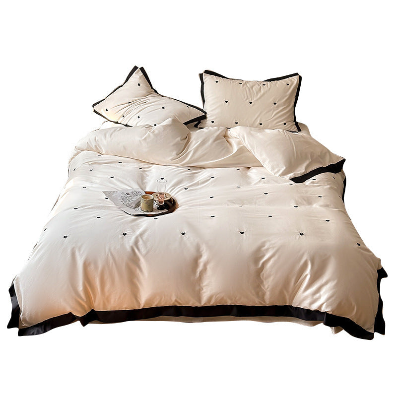 Bedding set made of cotton satin with mini heart embroidery and contrast piping Bowlift