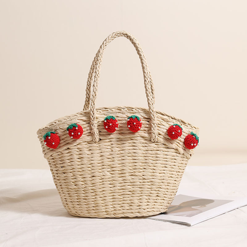 Handmade basket bag with playful strawberry motif Siopsrl