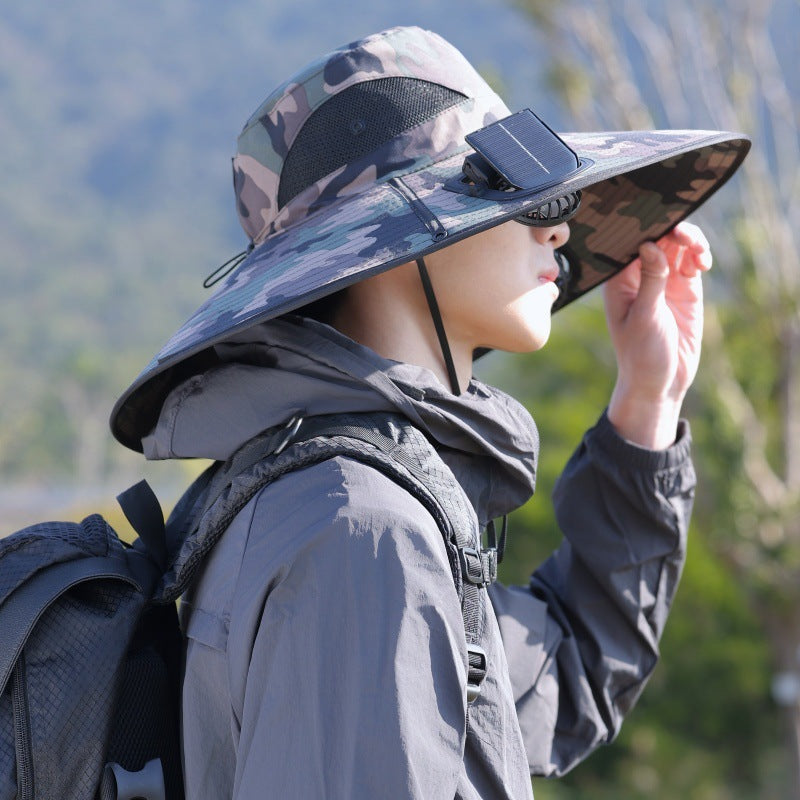 Siopsrl | Wide-brimmed outdoor sun hat with solar-powered micro fan, breathable mesh and adjustable chin strap Siopsrl