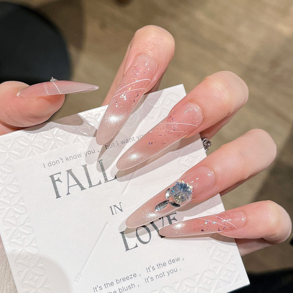 Siopsrl | Decorative Press-On Nails with Gem Accents Siopsrl
