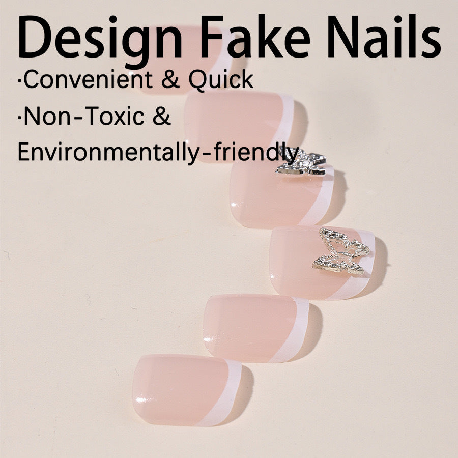 Siopsrl | Artificial Nail Set with elegant French design and glitter accents Siopsrl