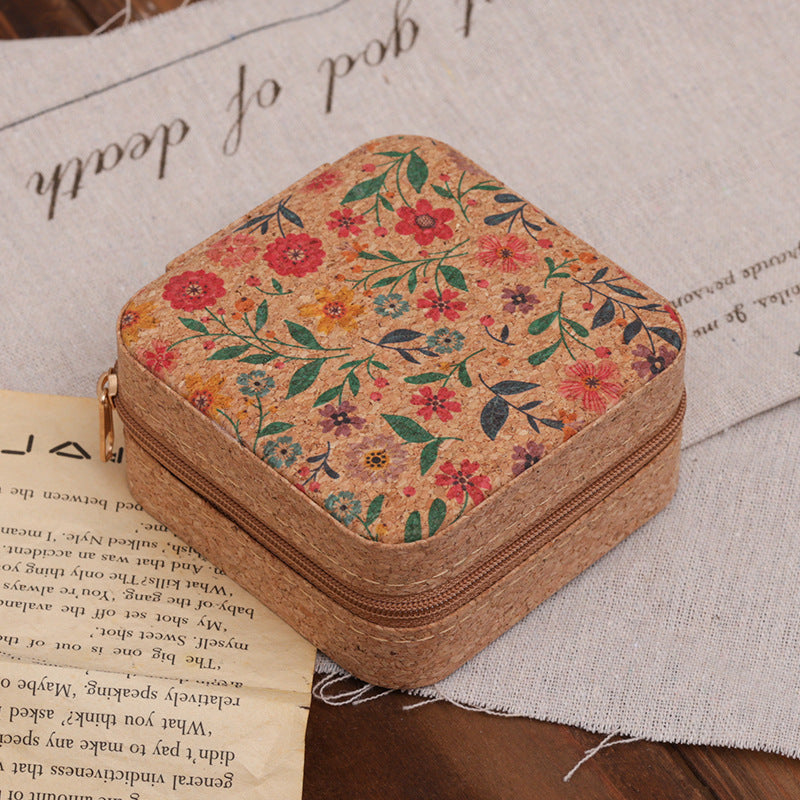 Siopsrl | Compact Floral Cork Jewelry Travel Organizer Case Siopsrl